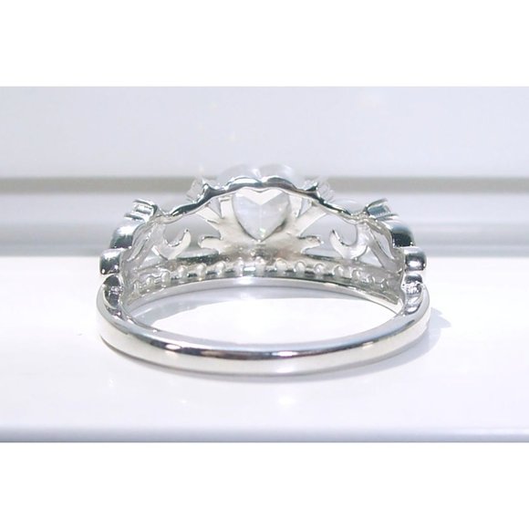 925 STERLING SILVER Heart Crown Tiara Cubic Zirconia Ring - Picture 10 of 16